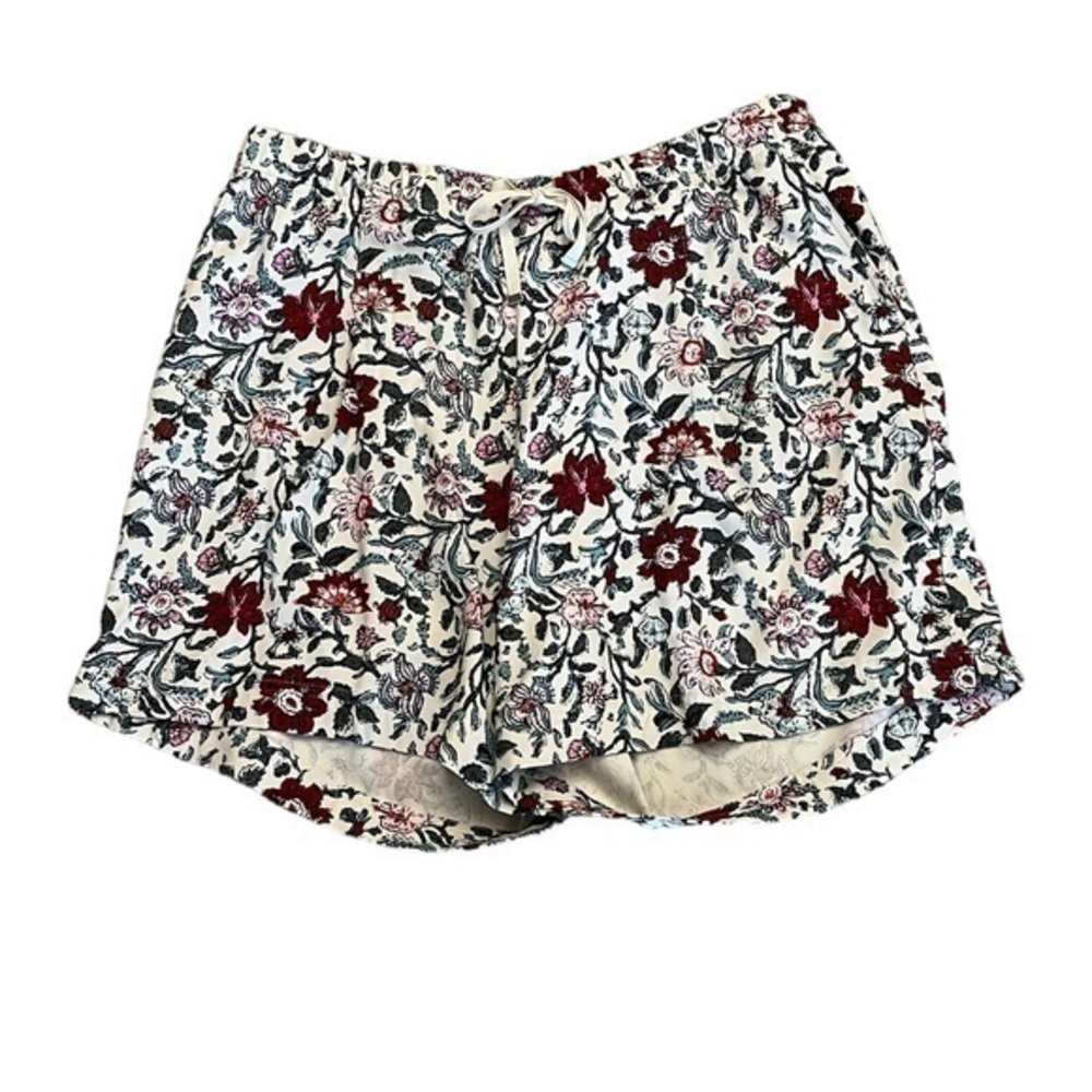 J. Jill Soft Rayon Drawstring Waist Ivory / Red /Green Floral Shorts PM